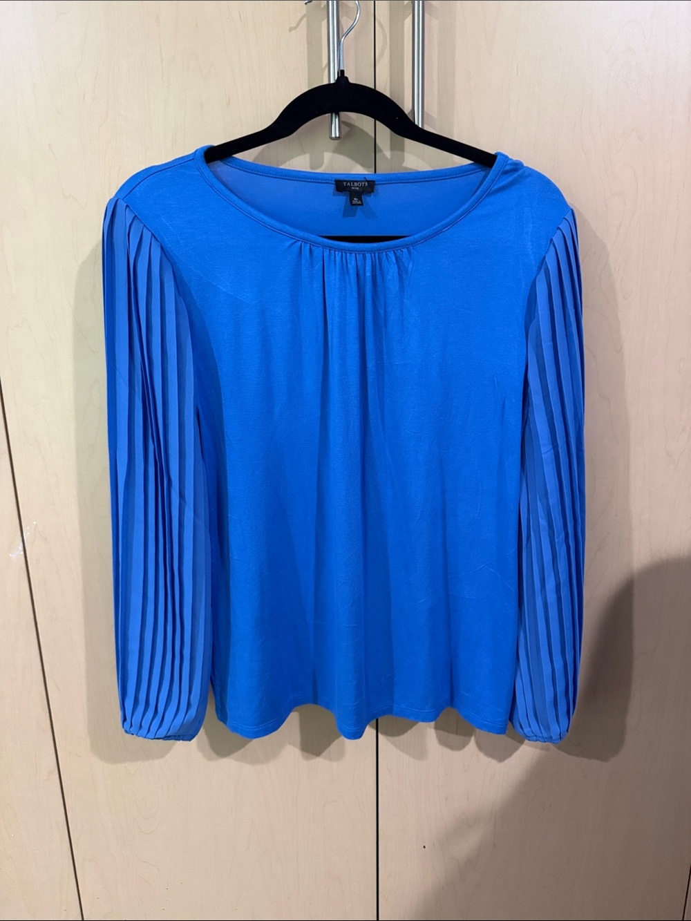 Talbots Electric Blue Pleated-Sleeve Top